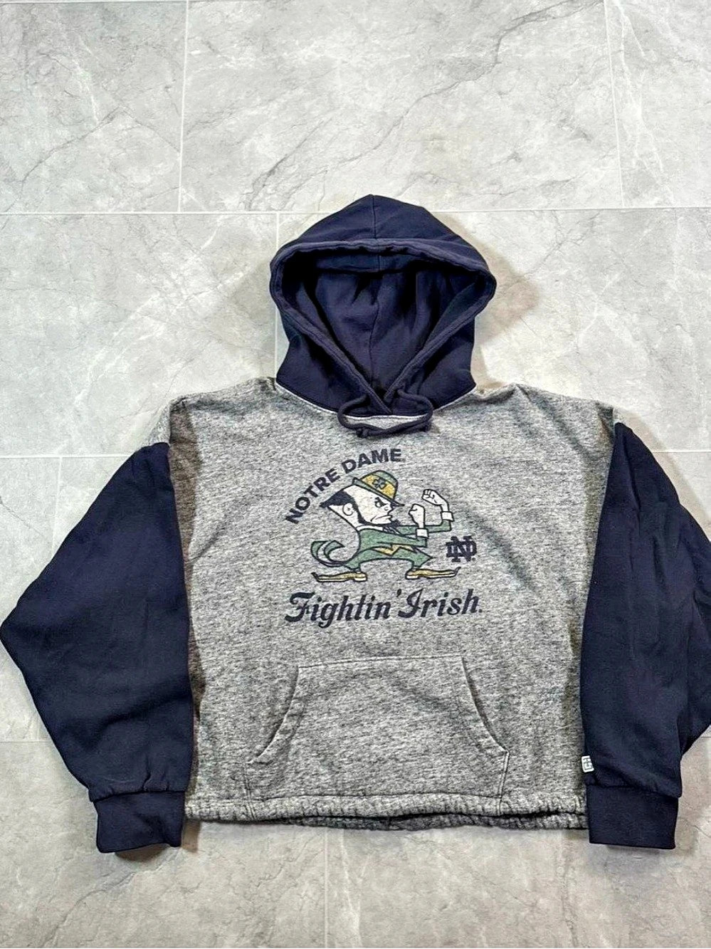 Vintage Y2K Tailgate Two Tone Notre Dame Fighting Irish Cropped College Hoodie